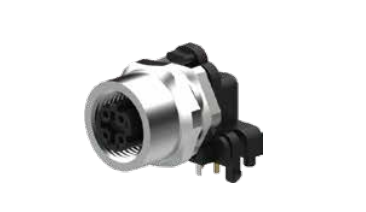 M12-孔头-法兰连接器-后安装带卡座-PCB板弯针焊接式-屏蔽型-4PIN